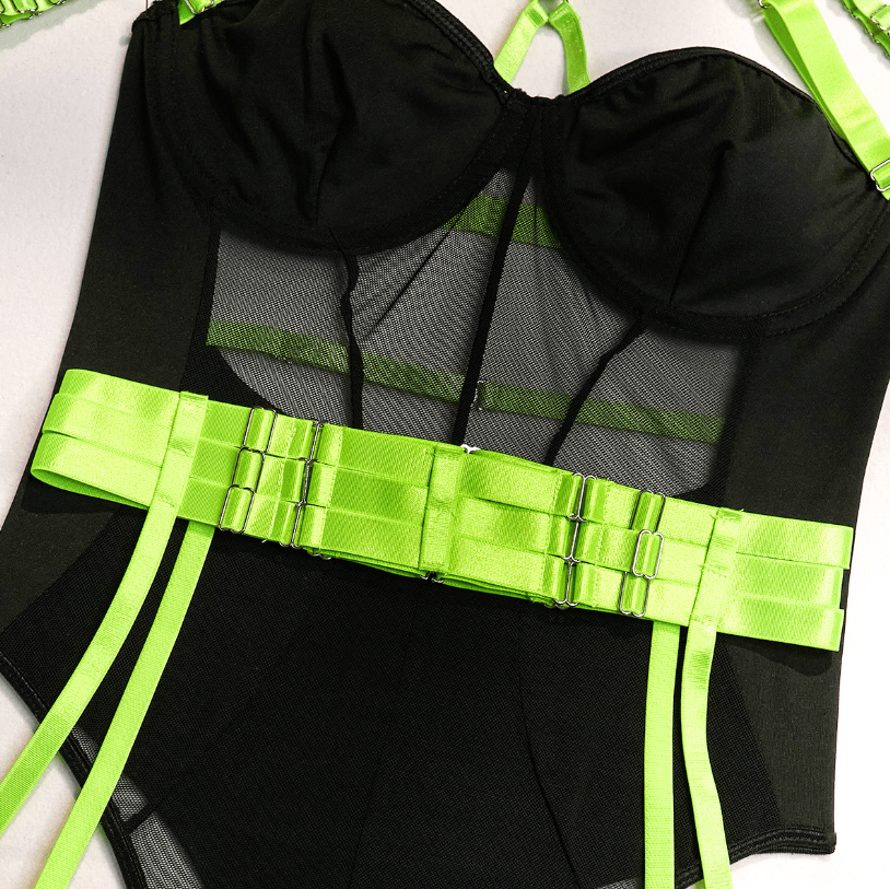 Black and neon green bodysuit - Angelish Apparel